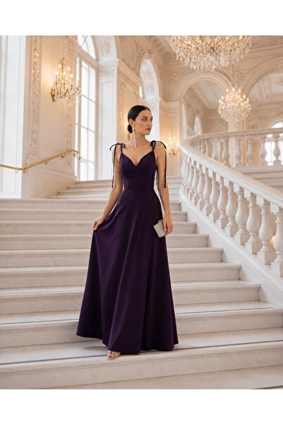 Modafeminen Purple Strapless Shoulder Tie Chest Decolleté Long Evening Dress ...