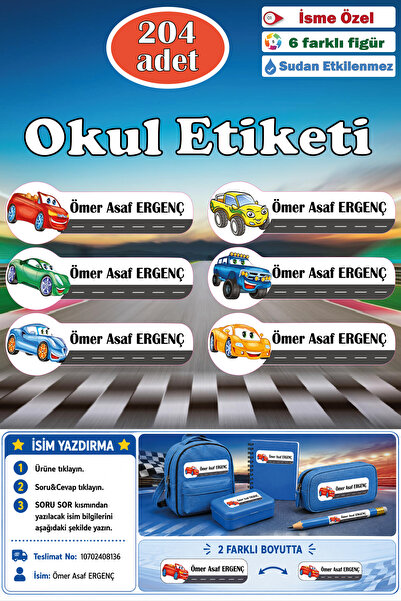 GSticker İsme Özel Okul Etiketi Isimli Etiket Kalem Defter Etiketi Sticker Kı...