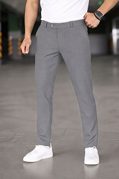 Gussi Pantaloni din țesătură slim din lycra elastic de calitate gri pentru bă...