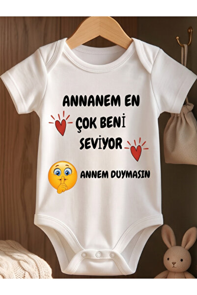EGGBABY Anneanne Sevgisi Temalı Bebek Body Zıbın %100 Pamuk Eğlenceli Yazılı Hediye Bebek Zıbın