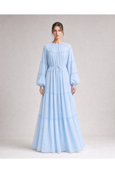 Secdeva Layered Ruffle Detailed Long Hijab Dress