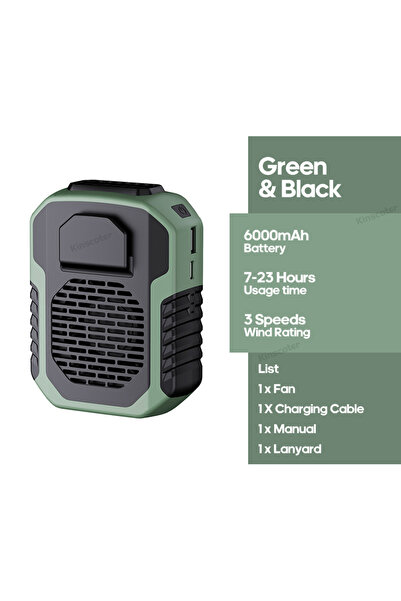 Choice1 Dark Green Kinscoter 6000mAh Hanging Neck/Waist Fan USB Mini Portable...