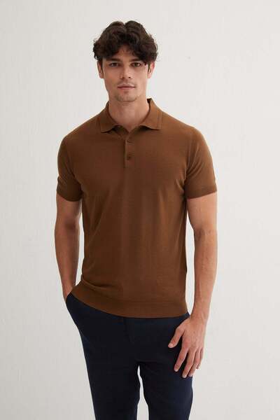 Silk and Cashmere Kahverengi Paul İpek Kaşmir Kısa Kollu Polo