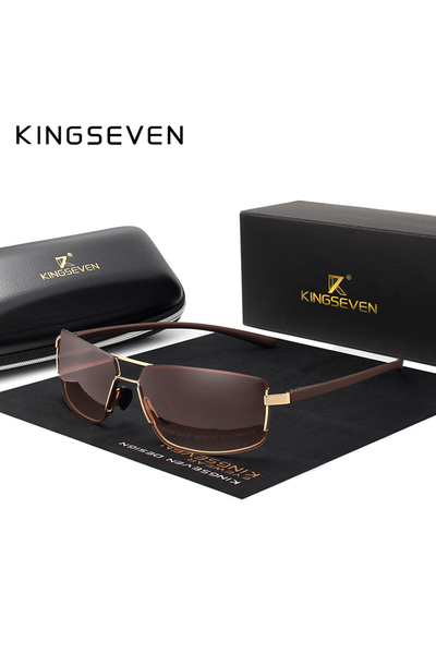 Choice1 gold brown KINGSEVEN Brand Design Sunglasses Men Driving Square Frame...