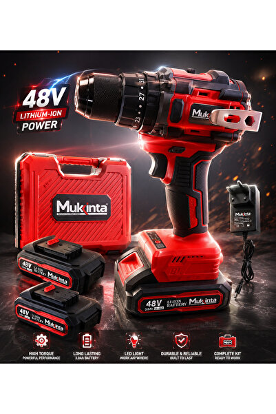 Mukinta Cordless Electric Drill, Powerful Drill with 2 Batteries, Hammer Dril...