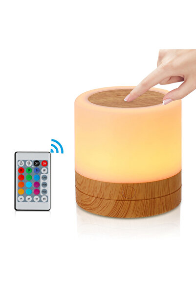 Choice Wood RGB light Portable Table Lamp with Bluetooth and Battery, Dimmabl...
