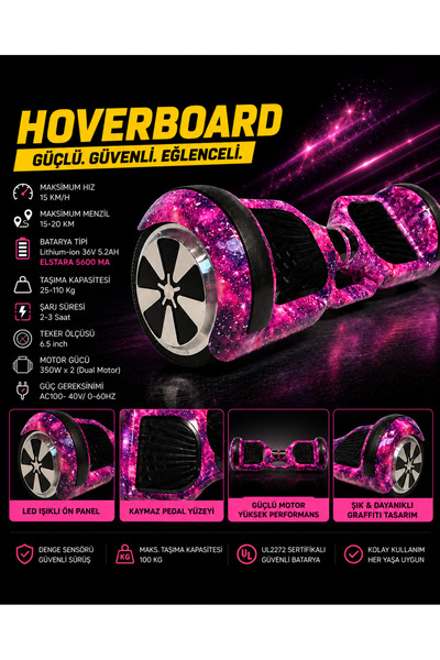 HOVERWAY HOVERBOARD 6.5 İNÇ LED IŞIKLI TAŞIMA KOLLU 36V 5.2AH ELEKTRİKLİ KAYKAY