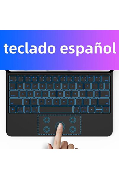 GOOJODOQ لوحة مفاتيح سوداء سحرية إسبانية لجهاز آيباد إير 6 2024 (M2) وغطاء لج...