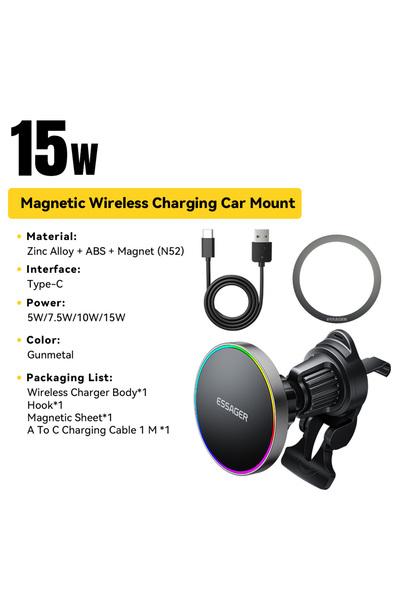 Choice ESSAGER Air outlet type Essager RGB Magnetic Car Phone Holder Qi 15W W...