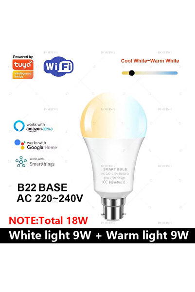 Choice 18w Yes AC 220-240V B22 BASE Tuya LED Bulb WIFI Smart Life APP Timing ...