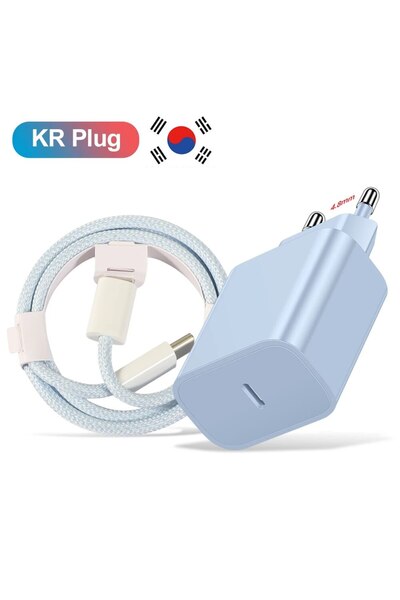 Choice KR Blue With Cable 20W PD Korean USB C Type C Charger For iPhone 15 Fa...
