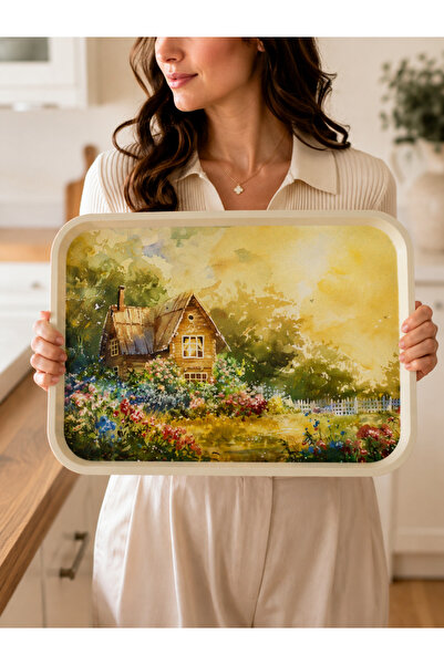 Zucci Home English Vintage Büyük Çay Servis Tepsisi | Golden Cottage | Dikdör...