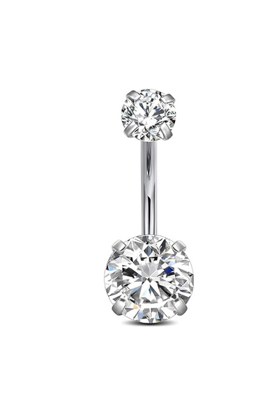 Choice silver Round ZC Surgical Steel Round Heart CZ Navel Belly Button Ring ...