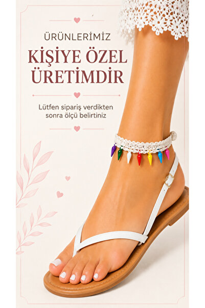 NEHOLİA El Örgüsü Halhal Kadın Ayak Bilekliği Boncuklu İnci renkli gelinlik D...