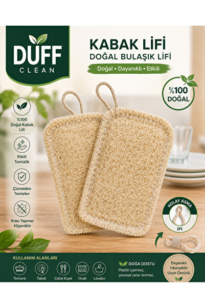 DUFF CLEAN 2 Adet Doğal Kabak Bulaşık Lifi Çift Taraflı Kullanım (12X8 CM)