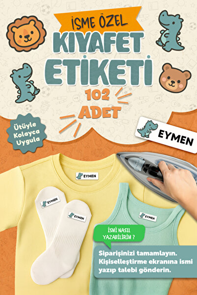 MSticker Kıyafet Etiketi - Okul Kıyafetlerine Kişiye Özel 30 Saniyede Kolay Uygulama Yıkanabilir Hayvan Figür