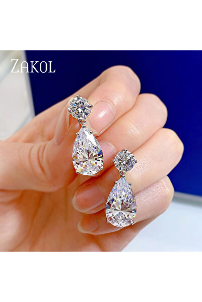 Choice White ZAKOL Luxury Transparent Zircon Water Drop Dangle Earrings for W...