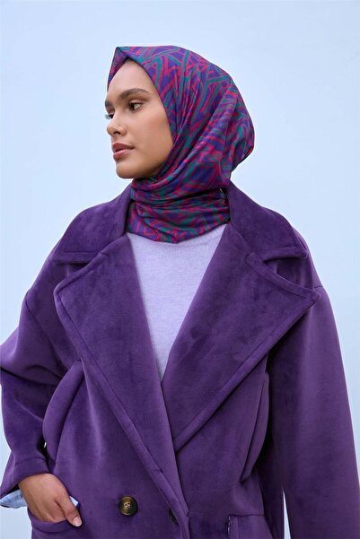 Silk Home Soft Cotton Scarf Purple Pomegranate Flower Patina Geometric Patter...