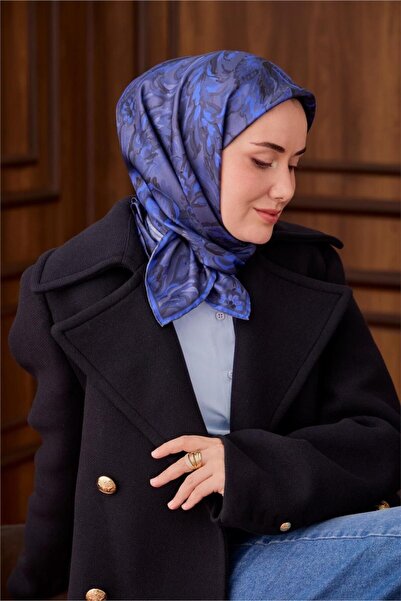 Silk Home Twill Silk Scarf Smoked-Sax Patterned Tok Duruşlu 90X90