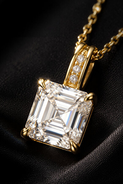 MEETMAY 18K Gold Plated S925 Silver Asscher Cut Moissanite Pendant Necklace -...