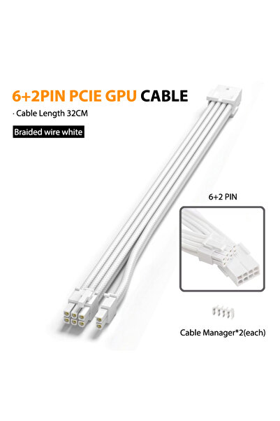 Choice6 كابل تمديد PSU أبيض بطول 30 سم، 6+2 دبوس PCIE، كابل لوحة أم 24 دبوس A...