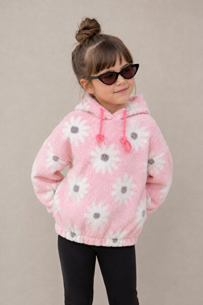 Eray Kids Daisy Patterned Girls' Lace-Up Fleece Sweatshirt