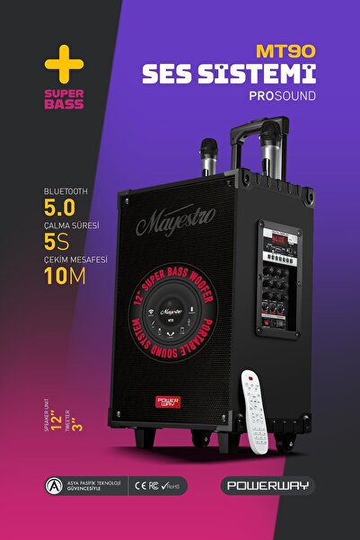 POWERWAY Şarjlı Çift Mikrofonlu Hoparlör Karaoke Sistemi Taşınabilir Amfi MT9...