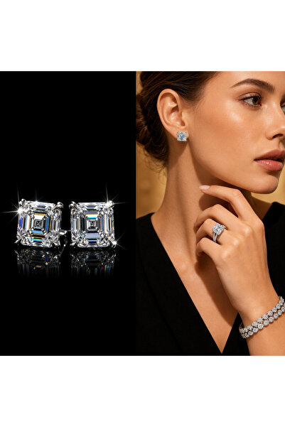 MEETMAY 18K Gold Plated S925 Silver Asscher Cut Moissanite Stud Earrings - 0....