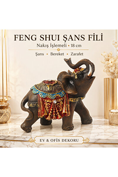 e-life shop Lüks Nakış İşlemeli Feng Shui Şans Getiren Fil Heykeli Dekoratif ...