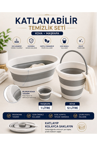 Sepetkitchen 3'lü Set Katlanır Çamaşır Sepeti - Katlanabilir Akordiyon Su Kov...