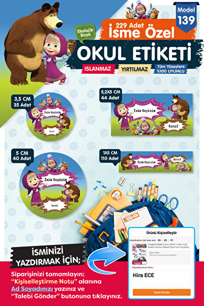 t tuğset etiket Okul Etiketi Kalem Defter Etiketi Özel İsim Yazılabilen Etike...