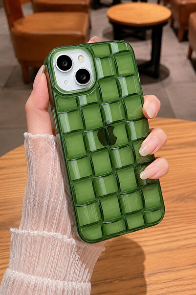 EDELFU iPhone 15 uyumlu - Matcha, Zümrüt Renk Örgülü Şeffaf Sararmaz, Yumuşak...