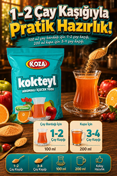 Koza C Vitamini Kokteyl Aromalı Pratik Lezzet Meyveli Tek İçimlik Premium İçecek Tozu 300 Gram