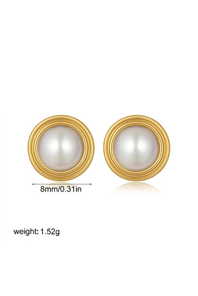 Choice T425 1 Women's Mini Pearl Flower Round Earrings 18K Gold-Plated Stainl...