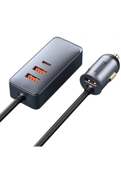 Baseus Incarcator auto Share Together, cu prelungitor, 3x USB-A, 1x USB-C, Gri