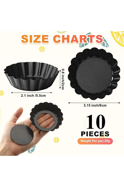 Choice black 10Pcs Mini Tart Pans Egg Tart Molds with Removable Bottom Non St...