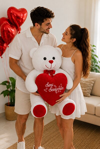 Pandamkee دمية دب قطيفة على شكل قلب بطول 100 سم - هدية رومانسية للحبيب