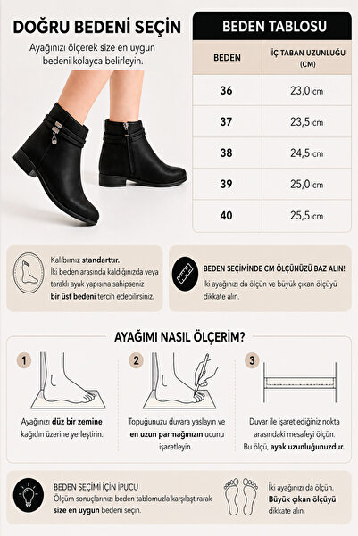 eformoda by emre yılmaz Siyah Cilt Kadın Tokalı Fermuarlı Rahat Kışlık Bot Kaymaz Taban Ptk013