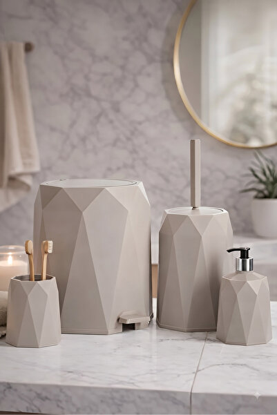 okacih 4-Piece Bathroom Set Trash Can Toilet Brush Soap Dish Toothbrush Holde...
