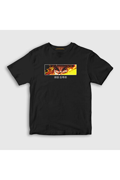 Presmono Unisex dečji crni Rengoku anime Demon Slayer Kimetsu No Yaiba T-shir...