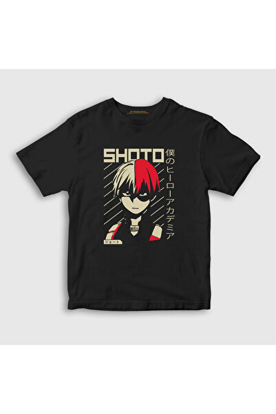 Presmono Unisex dečji crni Shoto V2 anime Boku No Hero Academia T-shirt 128869tt