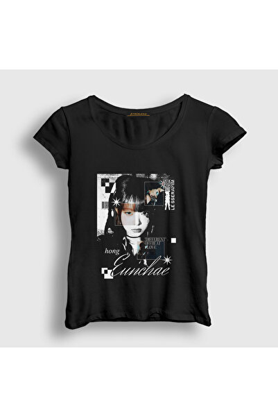 Presmono Women's Black Different Hong Eunchae Le Sserafim T-Shirt 602598Tt