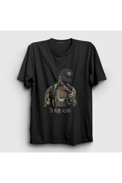 Presmono Unisex crno-zlatni Astroworld Travis Scott T-shirt 42491tt