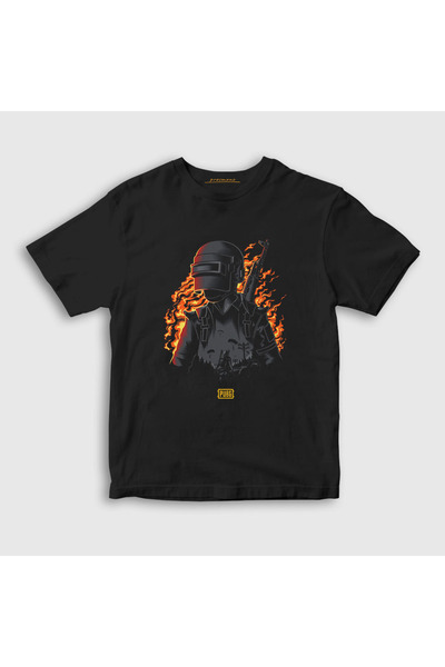 Presmono Unisex Kids Black Flames Pubg T-shirt 29809tt