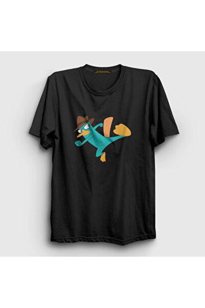 Presmono Unisex Black Kick-Em-Not Perry T-Shirt 440231Tt