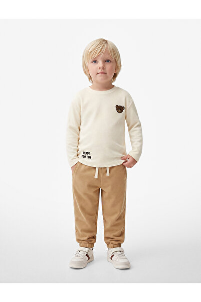 Koton Long Sleeve Teddy Bear Detailed Crew Neck Oversized T-Shirt