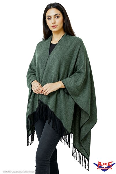 AXE SPORTSWEAR Soft Textured Tassel Detailed Shoulder Shawl Poncho