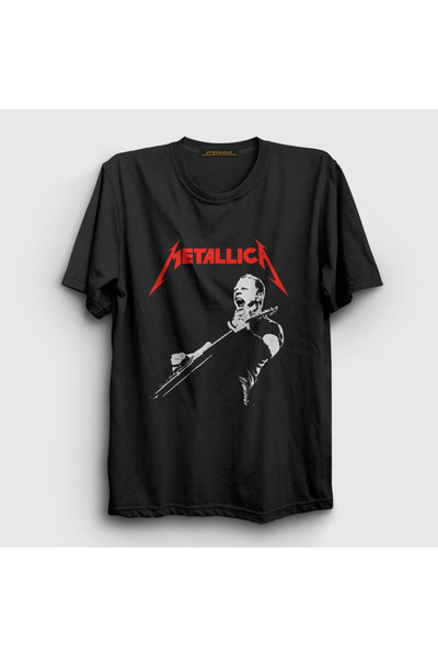 Presmono Унисекс црна гитара Џејмс Хетфилд Металика T-shirt 435137tt
