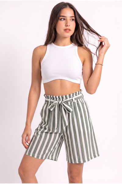 WeShaya Women's Khaki Cotton Drawstring Belted Tie-Up Elastic Waist Regular F...