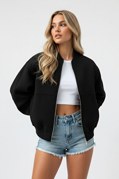 Runades Jachetă bomber casual, oversize, cu fermoar, pentru femei